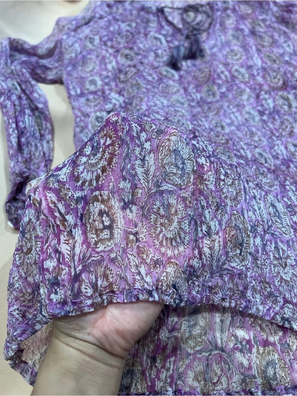 Love Shack By Anouska Purple Paisley Tassel Tie Sheer Boho Blouse Top XL Beach - Picture 4 of 8